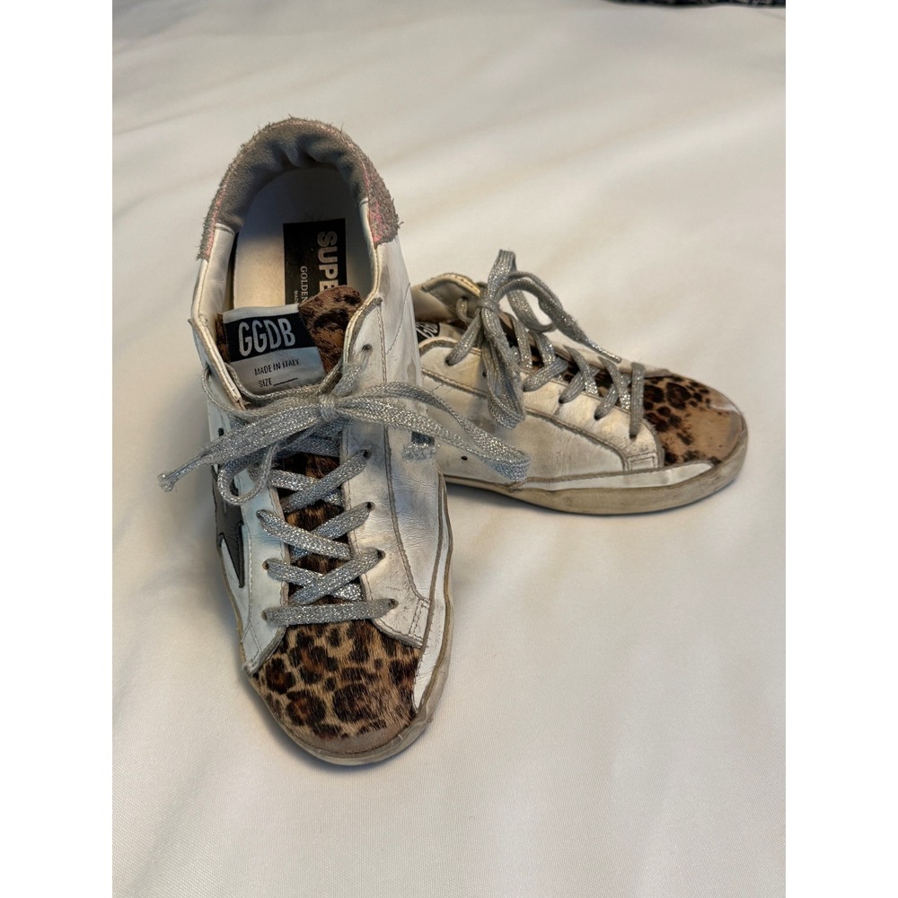 Golden Goose Super-Star Sneakers White Leather Leopard Pony Hair US 7 / EU 37